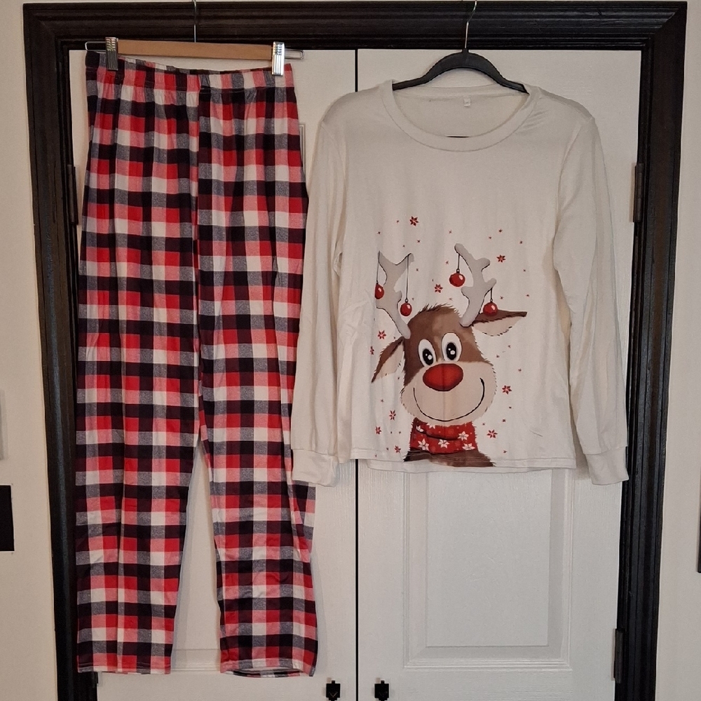 Kids Reindeer Pajama Set - Red and White
